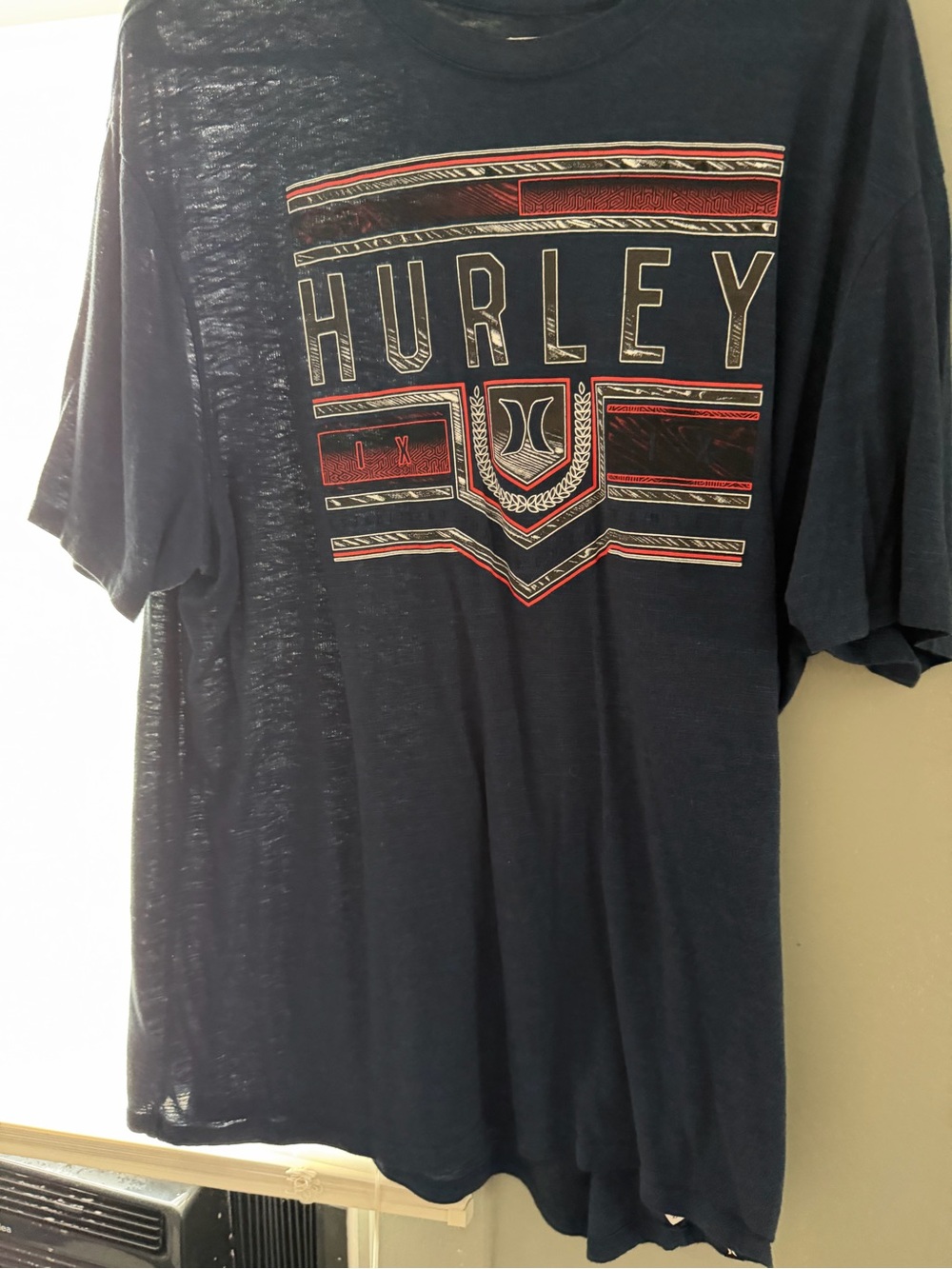 Hurley Navy Short-Sleeve Graphic Logo Tee with Red & White Accents
